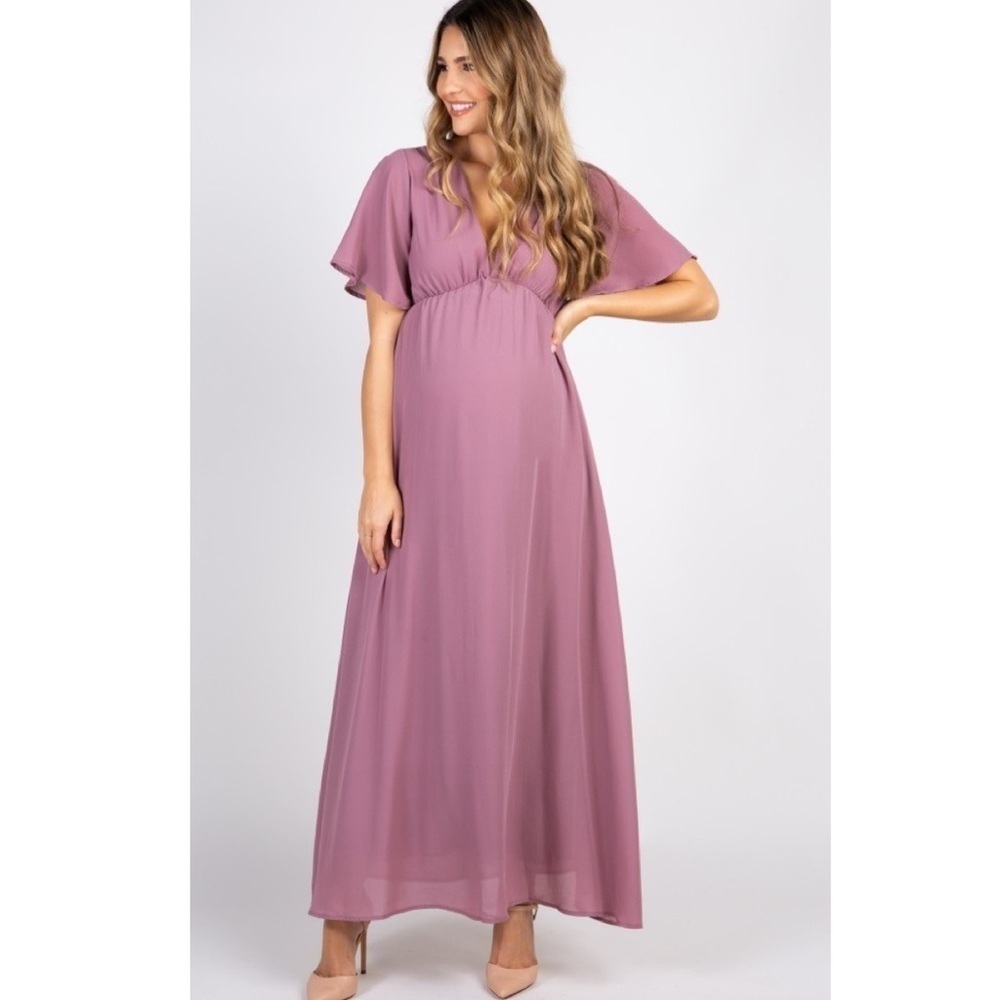 𝅺PinkBlush Mauve chiffon flutter fleece maxi nwot